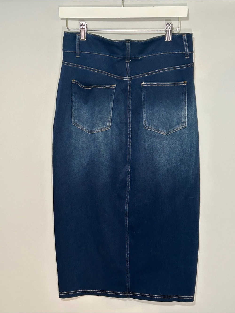 NWT Halara Flex Midi Skirt Dark Indigo Stretch Denim High Rise Medium - Picture 7 of 8